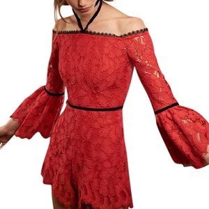 Alexis red lace romper